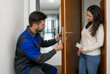 Chaveiro trabalhando na abertura de uma porta em São Carlos.